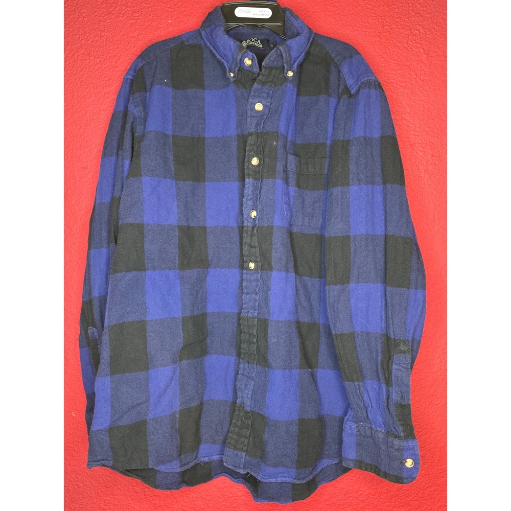 Boca Classics Blue Black Buffalo Plaid Flannel‎ Shirt Long Sleeve Button Up L